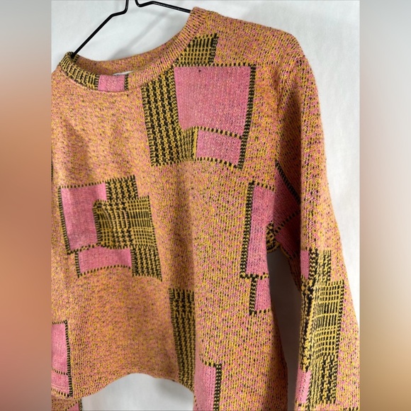 Zara Jacquard Geometric Cropped Sweater Orange Pink Size Small - Picture 6 of 10
